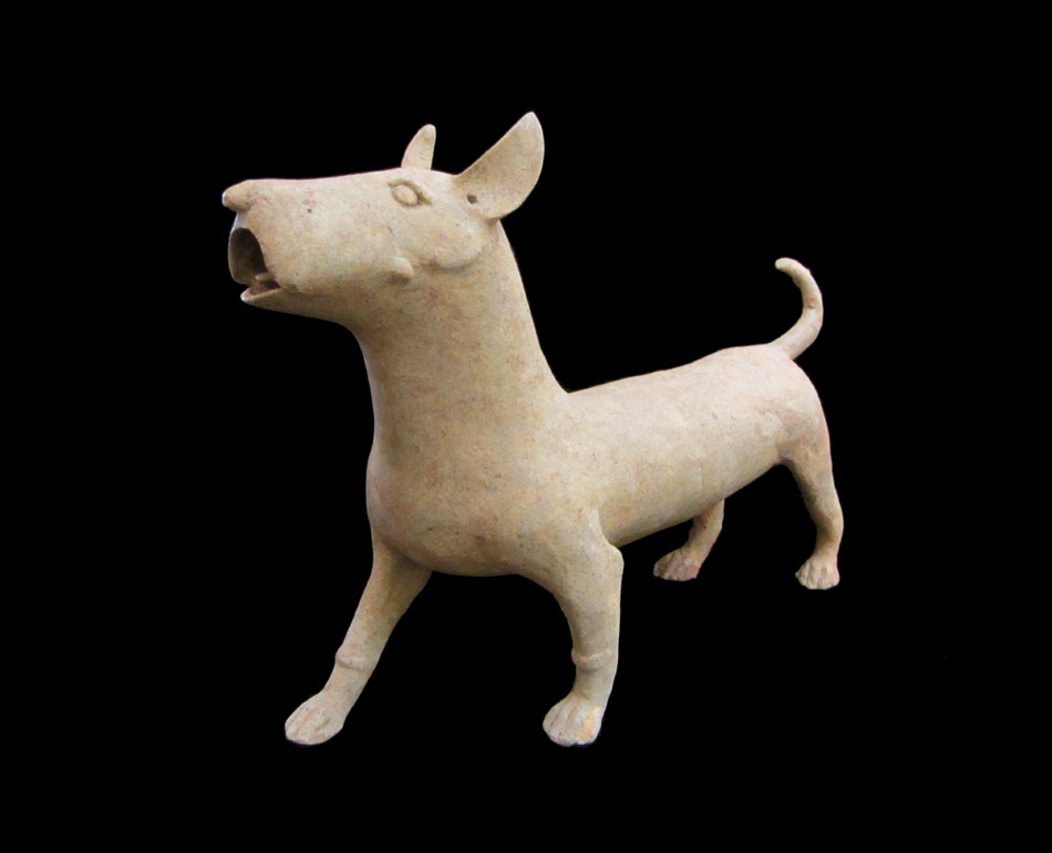 Rare Grey Pottery Model Of a Striding Dog