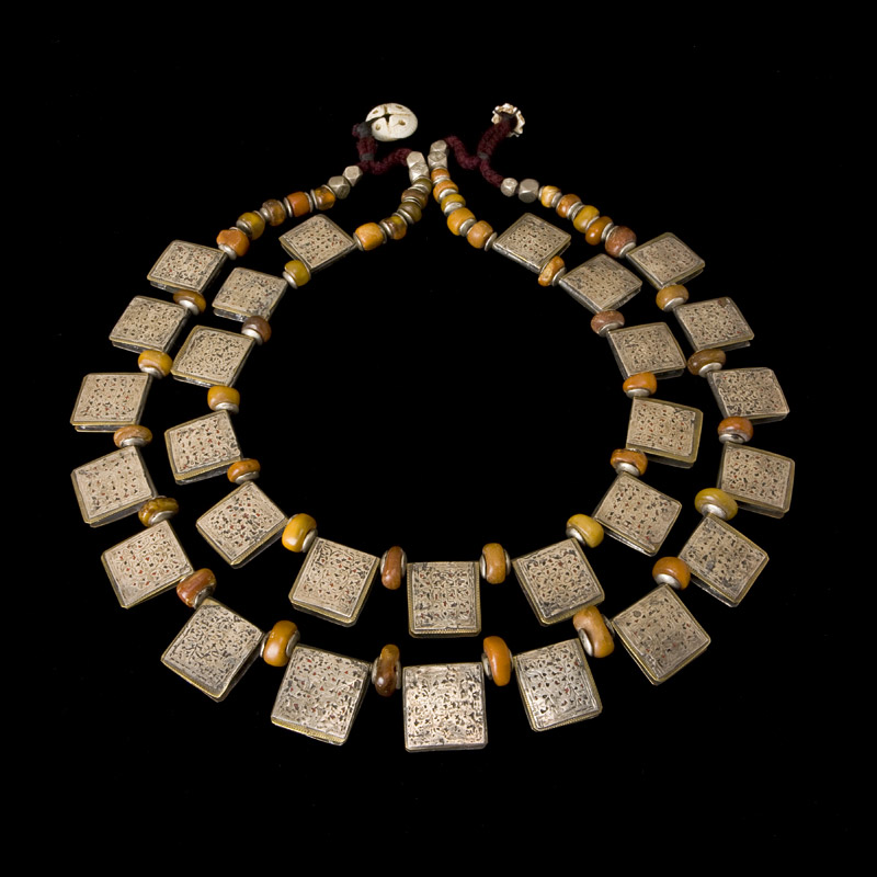 Antique Silver amulet and amber necklace
