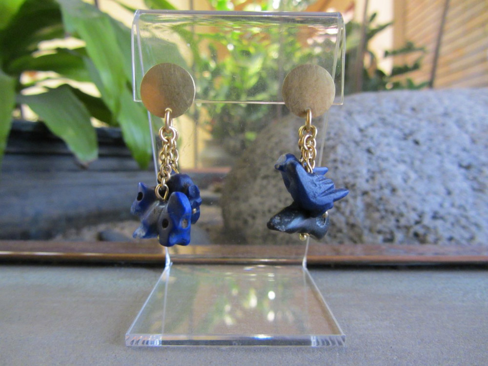 Egyptian Lapis Lazuli Earrings, Five Animal Amulets