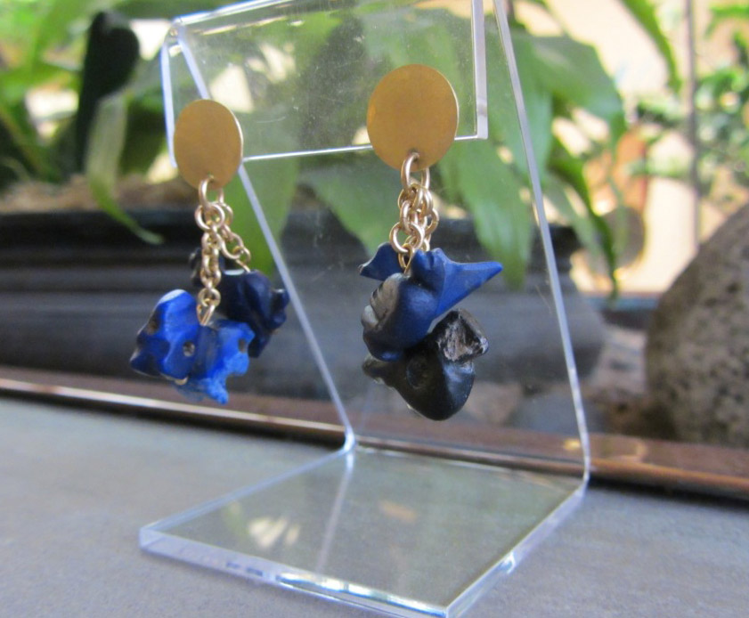 Egyptian Lapis Lazuli Earrings, Five Animal Amulets