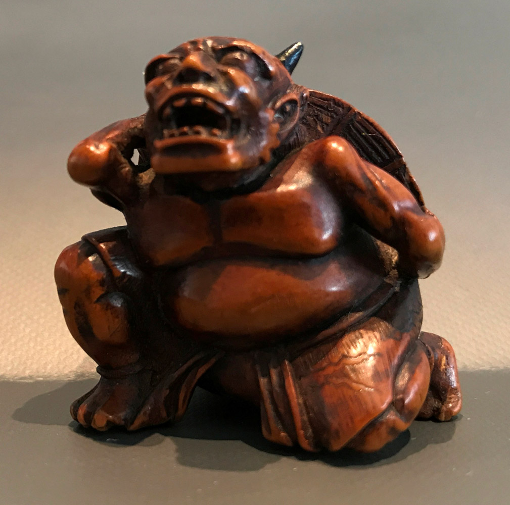 Boxwood netsuke of Oni setsubun