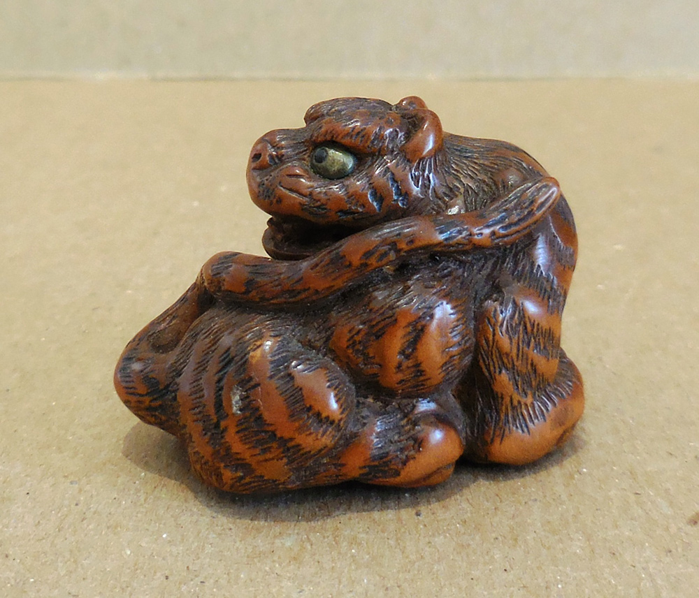 Wood Netsuke of a Tiger