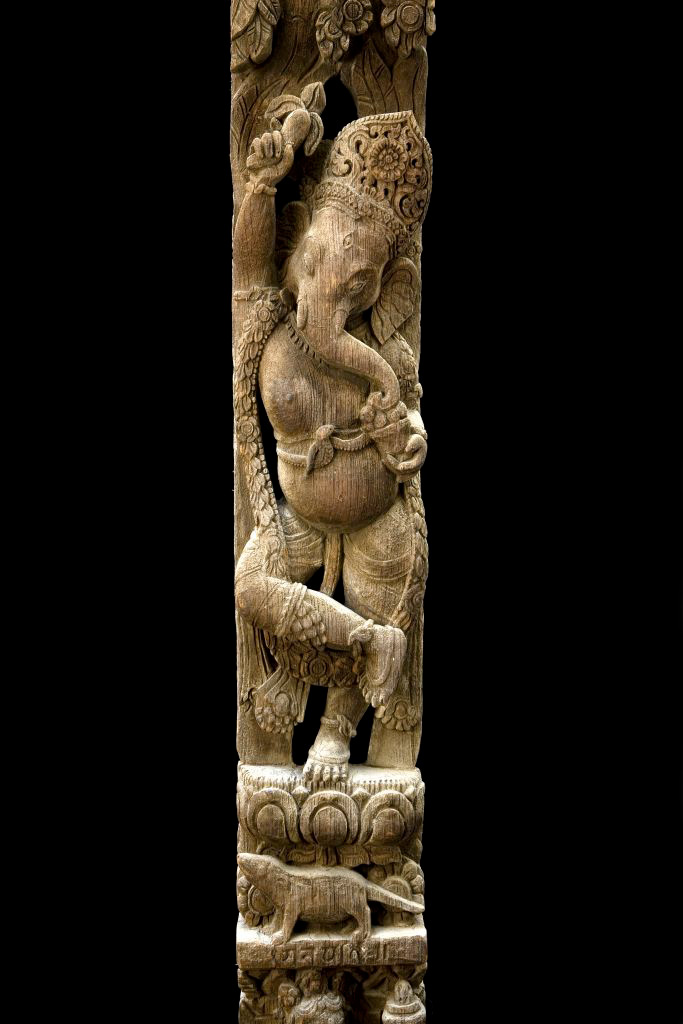 Wood Architectural Temple Strut; Ganesh